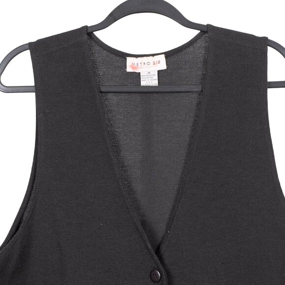 Metro 212 VTG Sweater Vest M Womens Black Button Front Long Pockets Cotton Blend - Picture 2 of 5